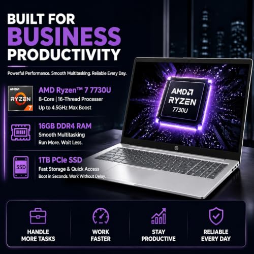 Image of HP 15.6 inch FHD Touchscreen Laptop • AMD Ryzen 7 Processor • 16GB RAM • 1TB SSD • Copilot AI • Windows 11 • Wi-Fi 6 • Microsoft 365 • Lightweight Laptop for Students, Home & Everyday Use