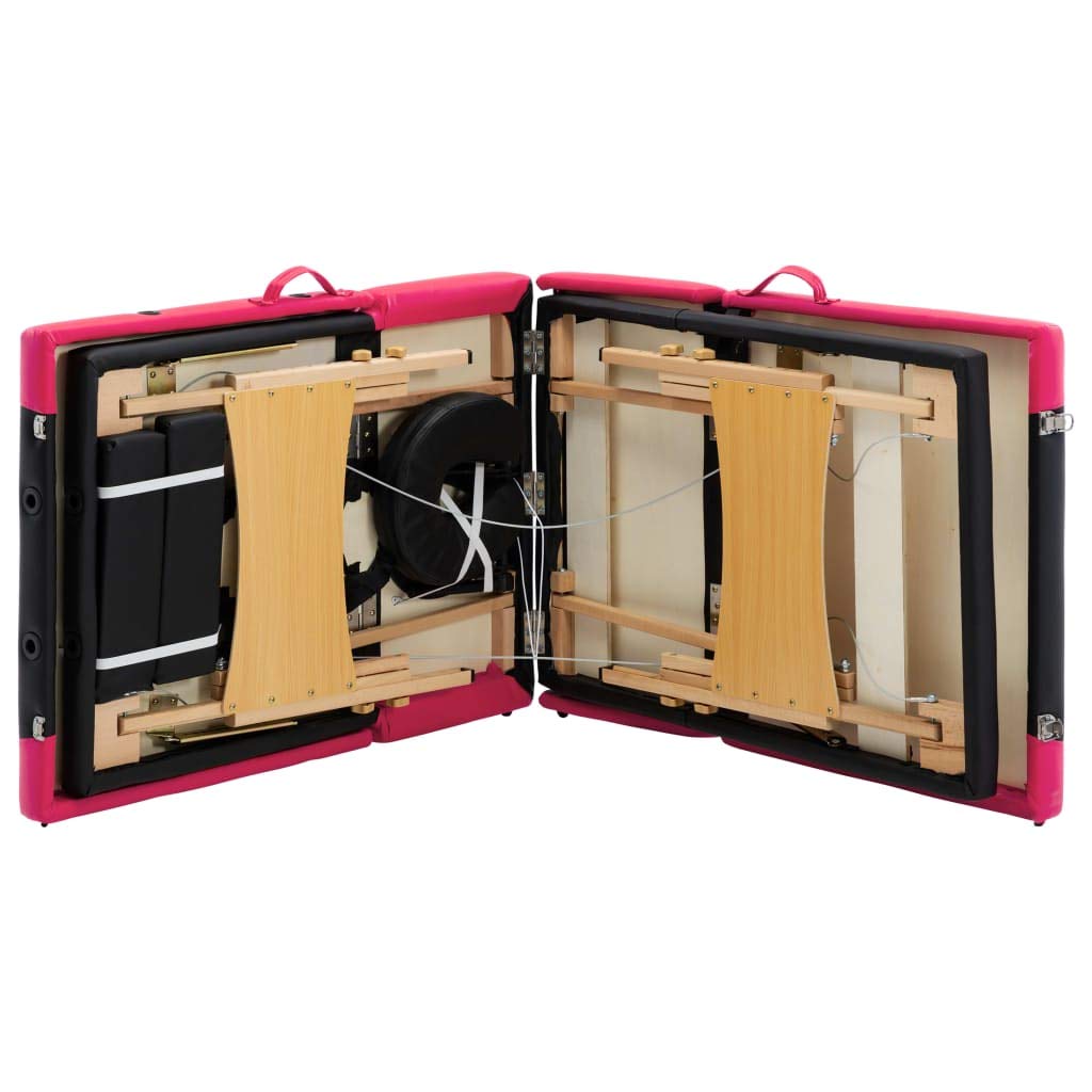 Generisch Massageliege Klappbar 4-Zonen mit Holzgestell Schwarz und Rosa,Gesundheit & Schönheit,Körperpflege,Massage & Entspannung,Massagetische,24.75KG,110224