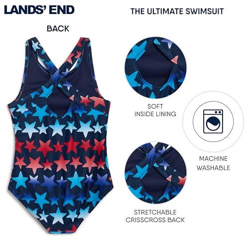 Image of Lands' End Girls' UPF 50+ Stretch Crisscross Back One Piece Swimsuit