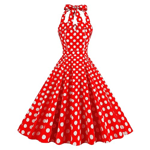 Image of 1950s Dresses for Women Vintage Retro Cocktail Party Swing Dresses Halter Floral Rockabilly 50s Polka Dot Pin up Dress