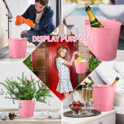 Image of Didaey 12 Pcs 9 Quart Large Galvanized Metal Buckets with Handle Inch Heavy Duty Stainless Steel Pails Round Pail for Party Wedding, Crafts, Utensils, Table Centerpieces (Pink)