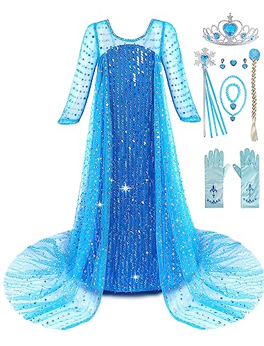 Aoiviss Princess Dresses for Girls Luxury Sequin Princess Costume Kids Fancy Dress up for Halloween Carnival Party Cosplay