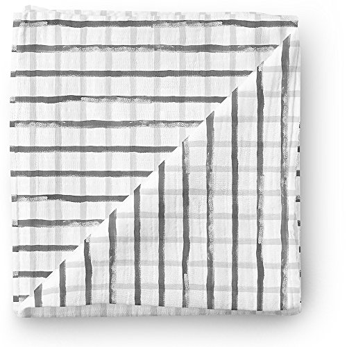 Aenne Baby Musselin Baby Pucksack Pucktuch Puckdecke, Streifen Aquarell Gitter, Gingham, Grau, Dimensionen 120 x 120 cm, 1 Stück, luxuriöse weiche und seidige Bambusbaumwolle, Babyduschengeschenke Cover