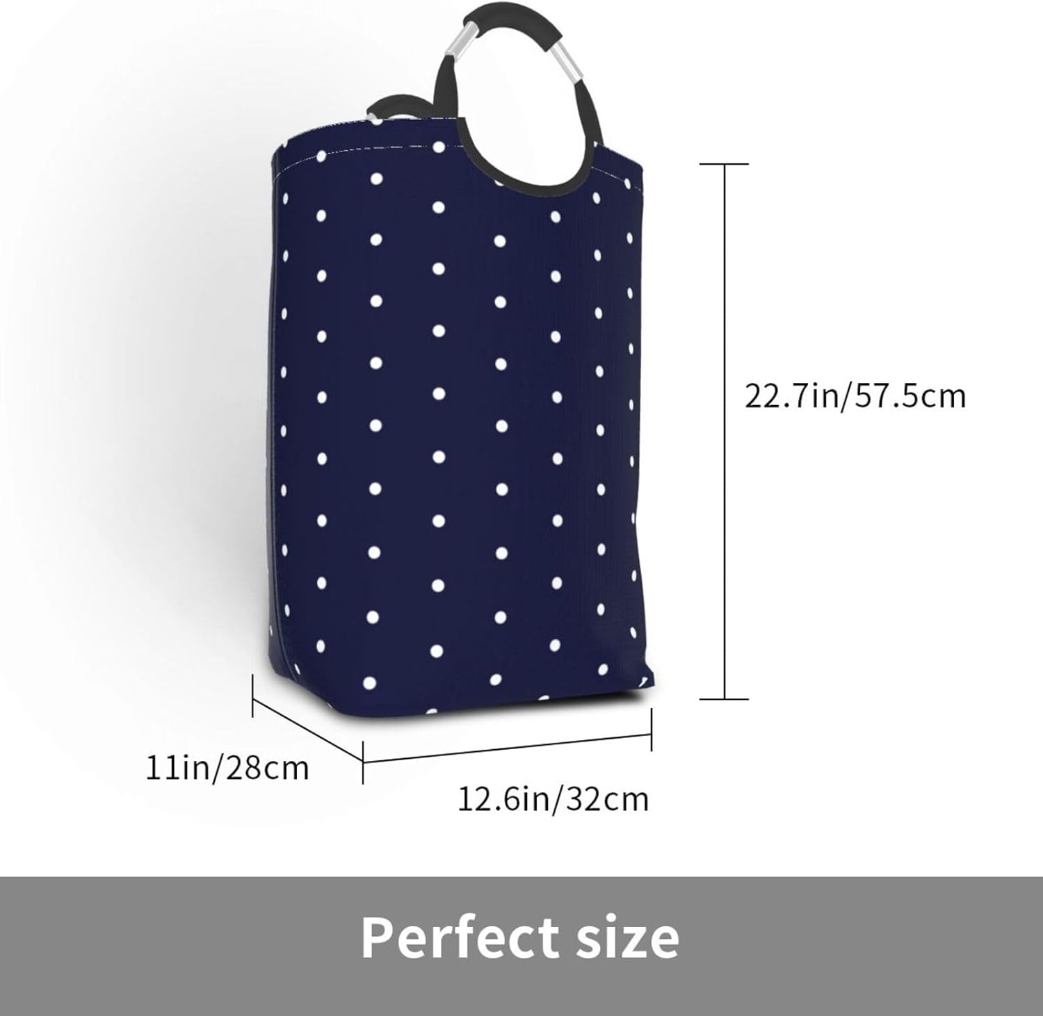 Large Laundry Basket, Navy Blue and White Polka Dot Laundry Hamper Bag Collapsible Washing Bin With Handles for College Dorm, Family Essentials Storage