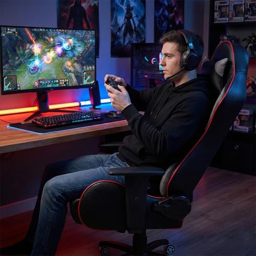 Image of ASE GAMING Gold Series Ergonomic Gaming Chair Premium PU Leather, Adjustable Neck & Lumbar Pillow, 180 Degree Recline with Black Metal Base with 3 Years Warranty (Grey)