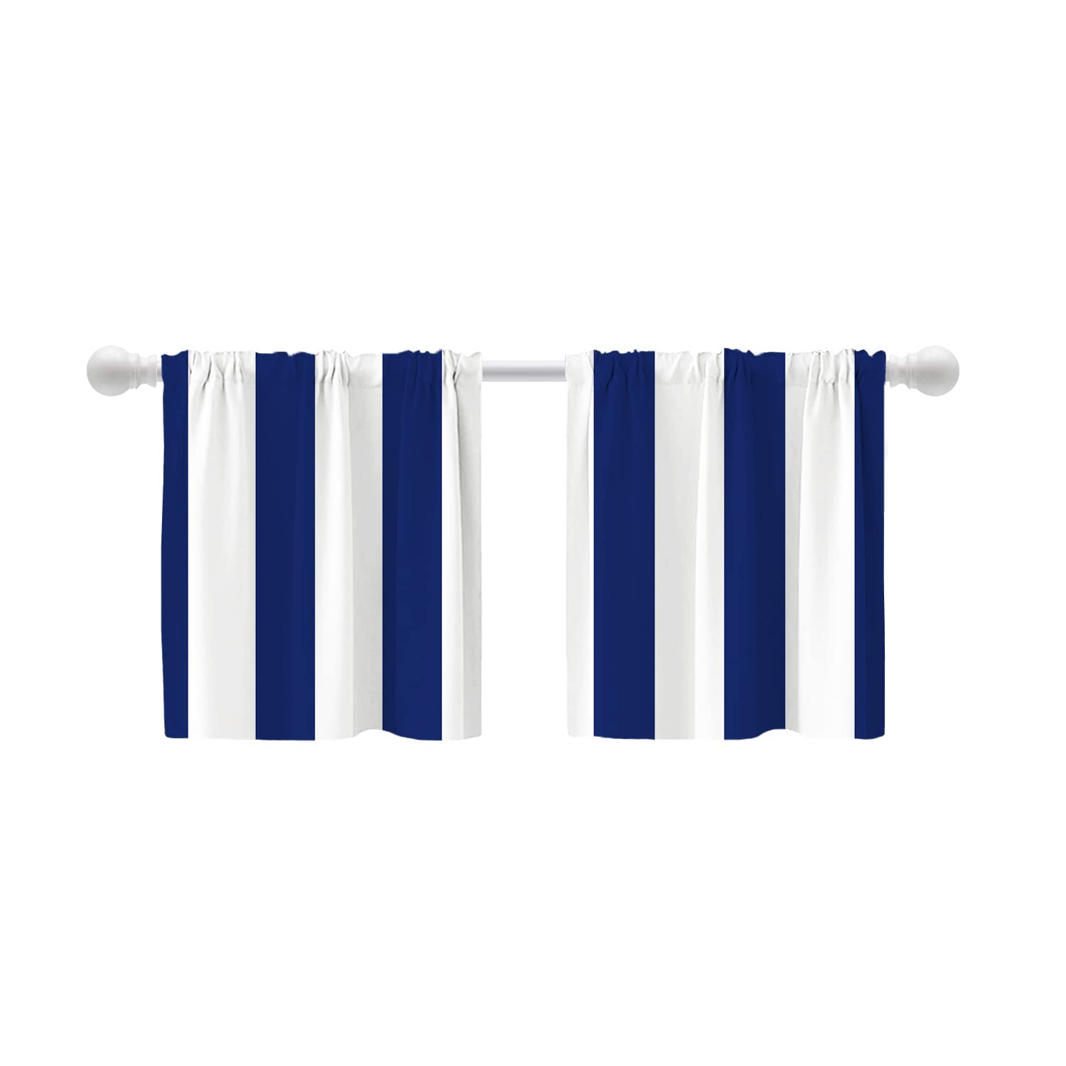 Shrahala Navy Blue Striped Tier Curtains for Kitchen Windows Classic Navy Blue and White Stripe Pattern Tier Curtains for Window Curtain Café