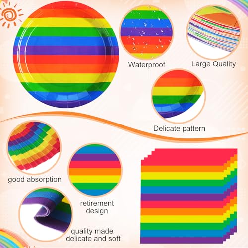 Image of Funnymoom 452 Pcs 50 Guests Pride Party Supplies Decoration, Rainbow Pride Paper Plates Napkins Cups Tablecloth Cutlery Straws Gay Lgbt Disposable Tableware Sets for Rainbow Birthday Table Decoration
