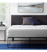 LUCID Upholstered Mid-Rise Headboard with Nailhead Trim Platform, Full/Full XL, Charcoal