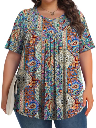Image of Tencede Womens Plus Size Tops Tunic Short Sleeve Crew Neck Shirts Casual Soft Blouse 1X-5X