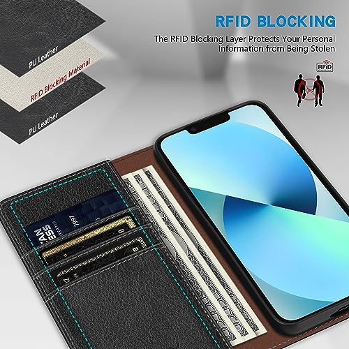 Image of ZZXX for iPhone 13 Wallet Case Strong Magnetic 6.1 inch,Black