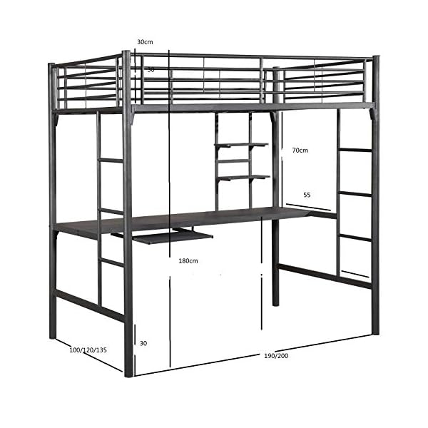 VBARV Metal Full Loft Bed with Desk, Industrial Metal Double Over Loft Bunk Bed, Premium Steel Slat Support, with Large Storage Space, Easy Assembly, for Kids Adults Guest - Image 5