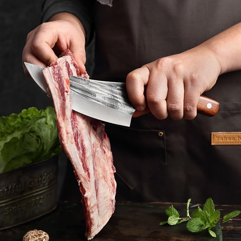 Meat Cleaver,Cleaver Knife Hand Forging Boning Knife Butcher Special Slaughter Knife Sharp Pig, Cattle And Sheep Segmentation Skinning Knife Meat Cleaver (Size : Knife with PU Sheath)