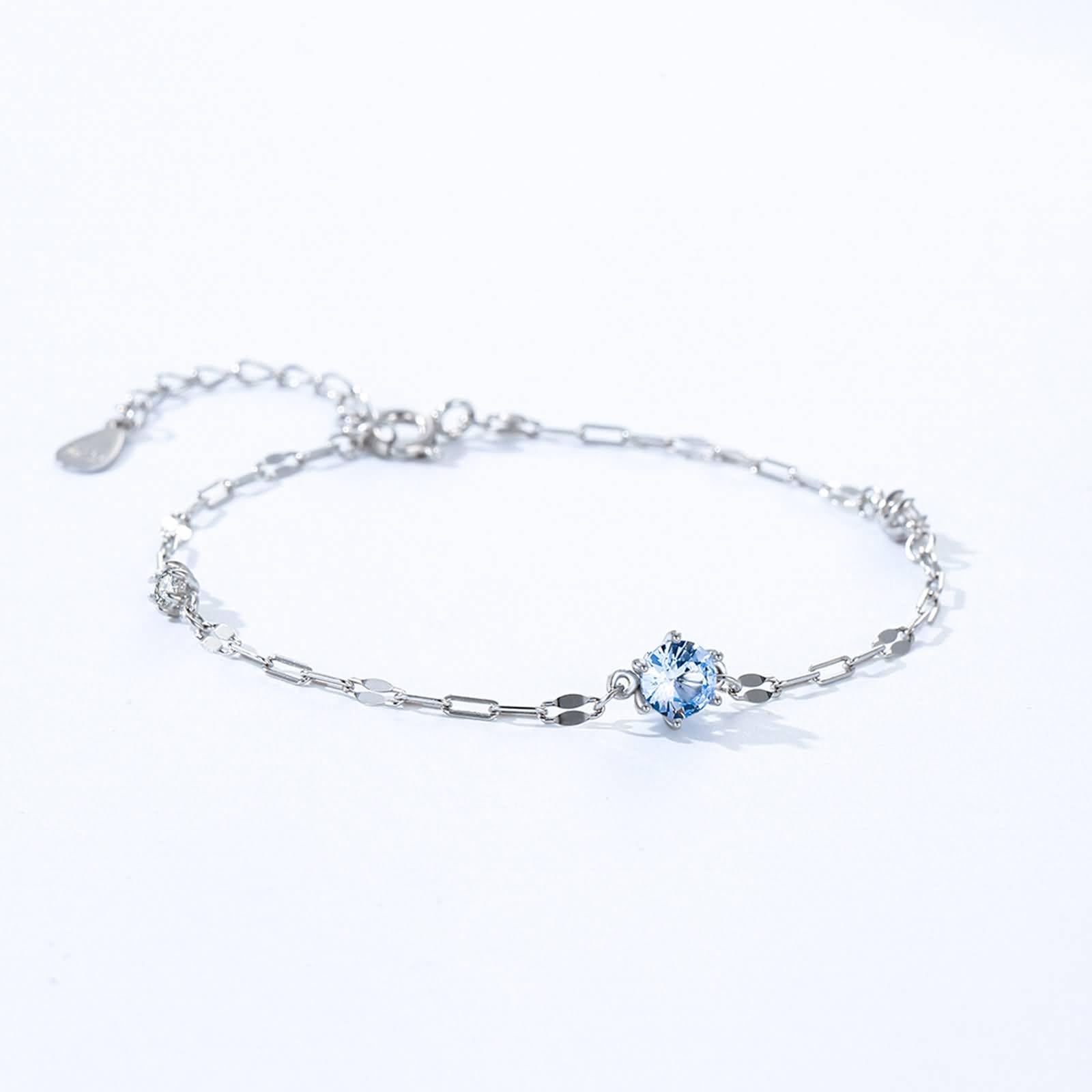 Pulseras solitarias de amistad para mujer con zafiro creado de 0,25 quilates, pulseras para mujer, oro blanco de 18 quilates, tamaño 19 + 3 cm