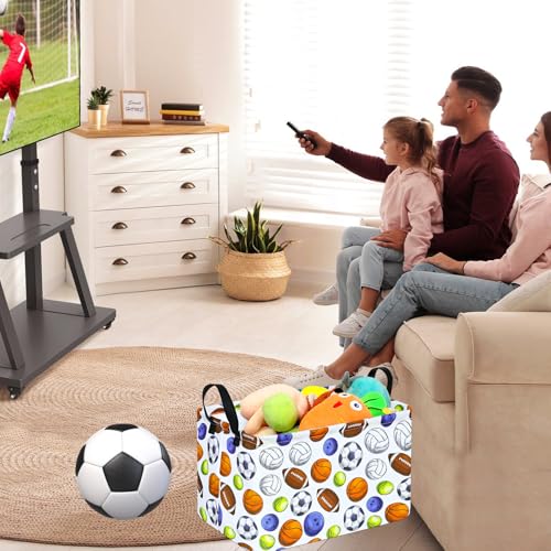 Image of Footballs Storage Basket Laundry Clothes Basket Laundry Hamper with Handles, Storage Box and Bins Gift Basket