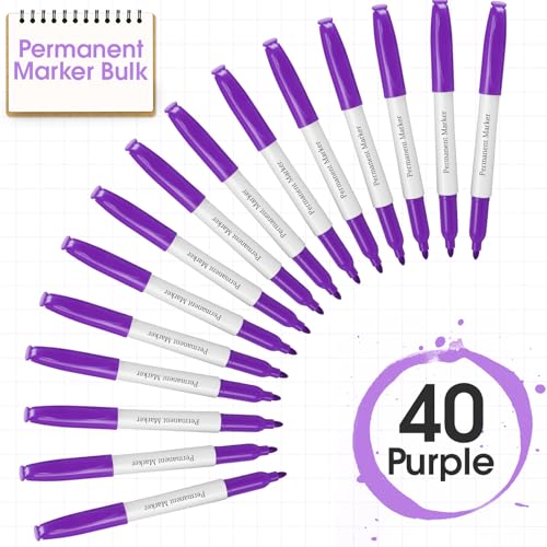 Image of Ctosree 40 Pack Purple Permanent Markers Bulk Permanent Marker Set Fine Point Pens Works on Plastic, Wood, Stone, Metal and Glass Office School Supplies