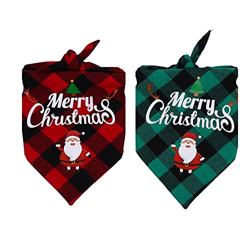 2 Pack Dog Christmas Bandana Classic Plaid Pet Scarf Triangle Bibs Kerchief Merry Christmas Santa Snowman Print Pet Bandana for Small Medium Large Dogs Cats Pets