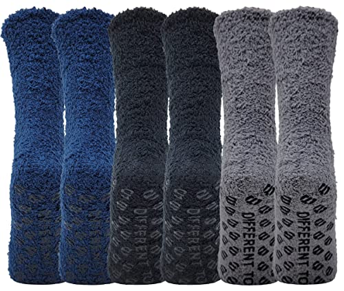 Image of Different Touch 6 Pairs Men's Women Soft Winter Cozy Fuzzy Slipper Socks, Soft Hospital Lounge Crew Socks