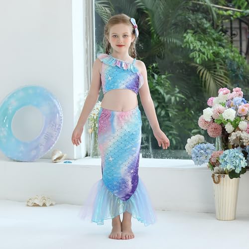 Image of GALLDEALS Girls Swimsuit 3 Piece Bathing Suits Flounce Ruffle Tankini Set Beach Swimwear with Cover Ups Skirt for 3-10 Years