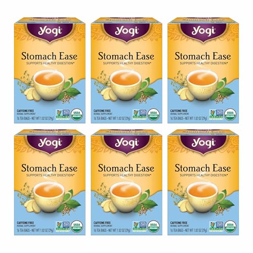 Yogi Tea - Stomach Ease (6 Pack) - Supports Healthy Digestion with Peppermint, Licorice Root, and Ayurvedic Herbs - Caffeine Free - 96 Organic Herbal Tea Bags