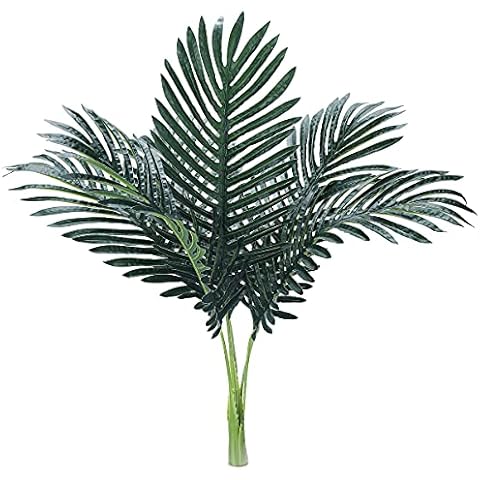 Worown 6 Pack Artificial Tropical Palm Plants Leaves with Stem, Faux Plant Leaves for Jungle Hawaii Birthday Barbecue Party Beach Theme Decorations Cover