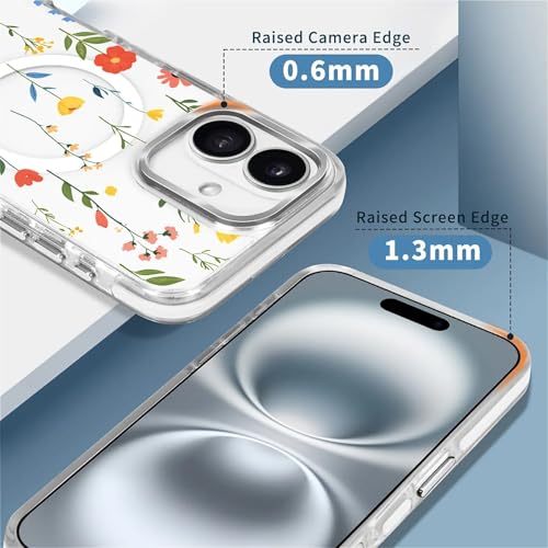 Teonvpu for iPhone 15 Case, Clear with Floral Colorful Pattern Campatible with Magsafe Soft Protective Case for Women Girl (White) - image 6