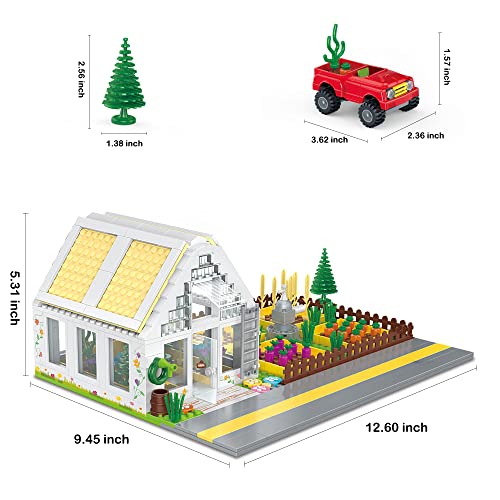 City Farm Building Toys Greenhouse Building Sets 590 Pcs Farm Field Building Blocks Friends Flower House Set Botanical Garden With Crop Vegetable Tree Truck Accessories Gift For Kids Boys Girls 6-12 #TOP1