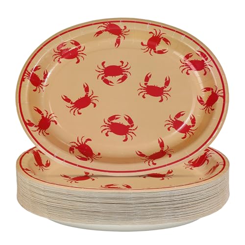 Greencian 50Pcs Crab Boil Large Oval Paper Plates 12 x 10 Inch