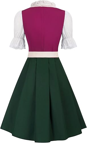 Miniatura 4 de JASAMBAC - Disfraz de Dirndl alemán para mujer, 3 piezas para Oktoberfest Carnaval