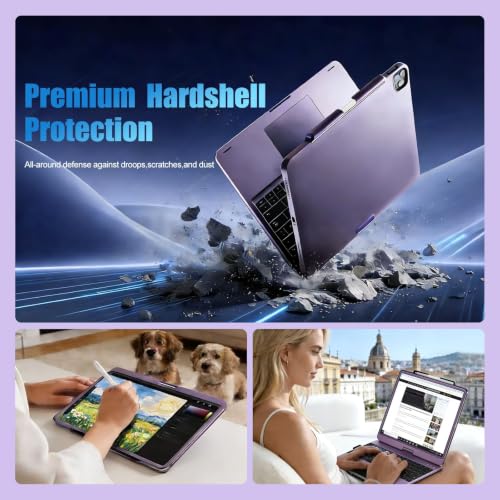Image of for iPad Pro 13 inch Case with Keyboard (M5 /2025,M4 /2024)& iPad Air 13 (M4 /M3 /M2) &iPad Pro 12.9 (6th /5th /4th /3rd Gen),360 Swivel &Rainbow Backlit with Pencil Holder-Purple