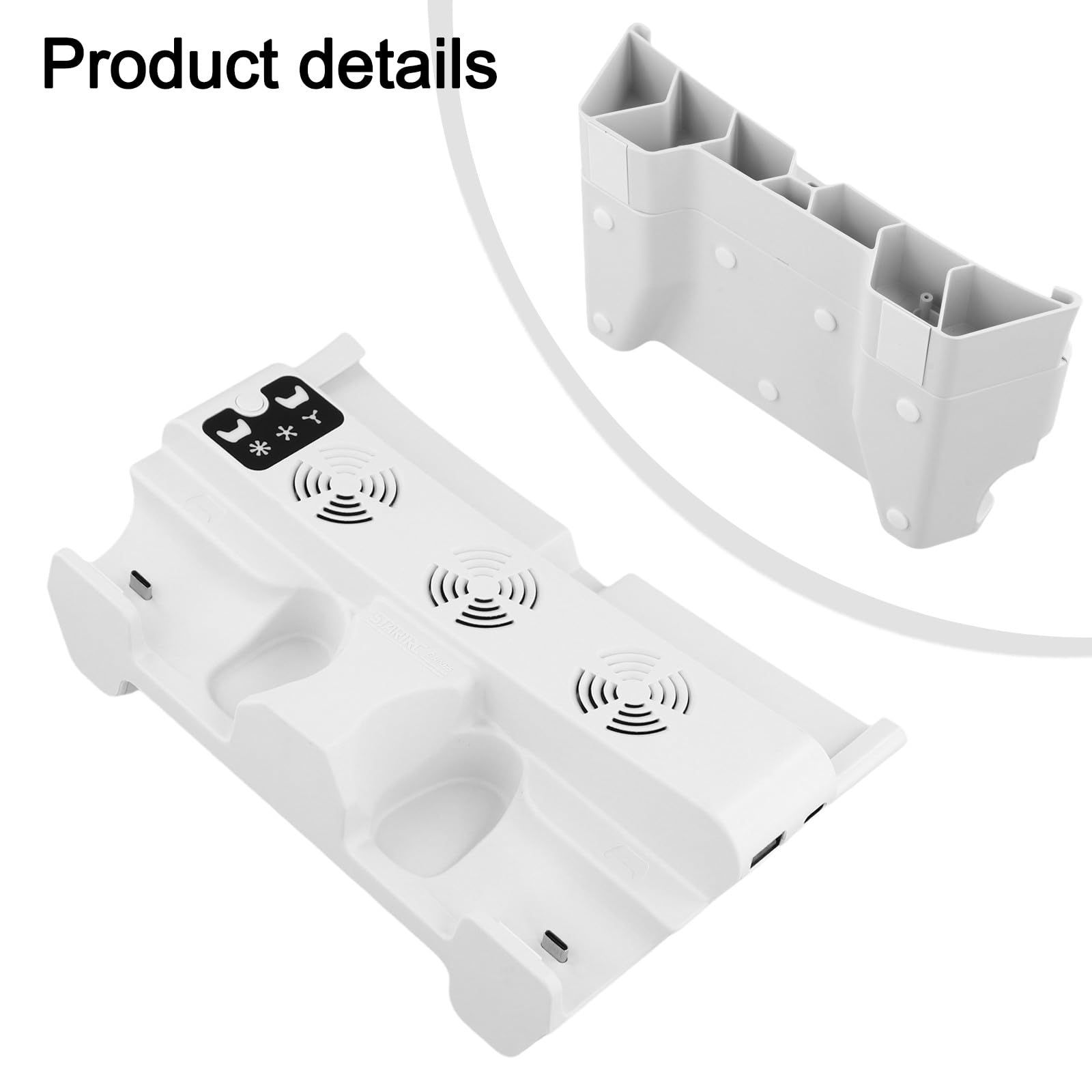 Whychstore Supporto di raffreddamento orizzontale per PS5 Pro/Slim, caricatore doppio controller con ventola a 3 livelli e indicatori LED, base console ABS bianca