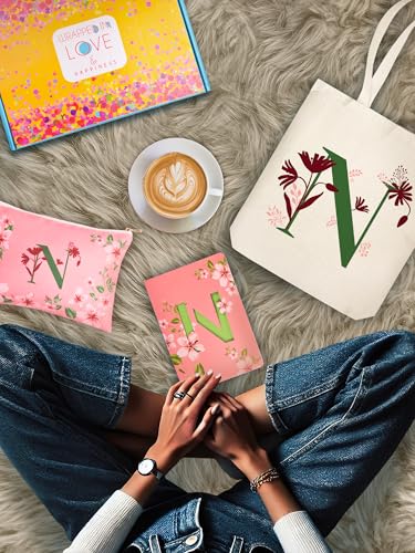 Image of DOODLE Monogram N Diary Gift Set with Tote Bag and Pouch | B6 Soft Bound Ruled Notebook | Stationery Gift Set for Women