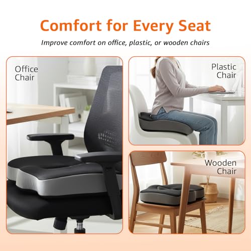 Image of amazon basics Memory Foam Coccyx Seat for Chair & Car | Key Shape Comfort Support for Office Seating & Driving | Breathable Design with Anti-Slip Base - Black
