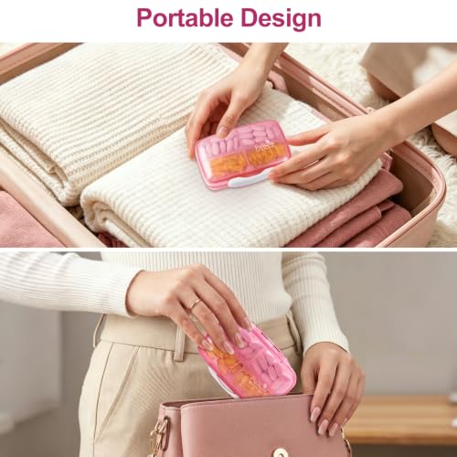 Image of Fullicon Medicine Pill Organizer with Labels, 8 Large Compartments, Travel Pill Organizer for Purse, Double Lids, Easy Open BPA-Free Case, Fish Oil, Vitamins, Capsules, Daily, Work Bag (Pink White)