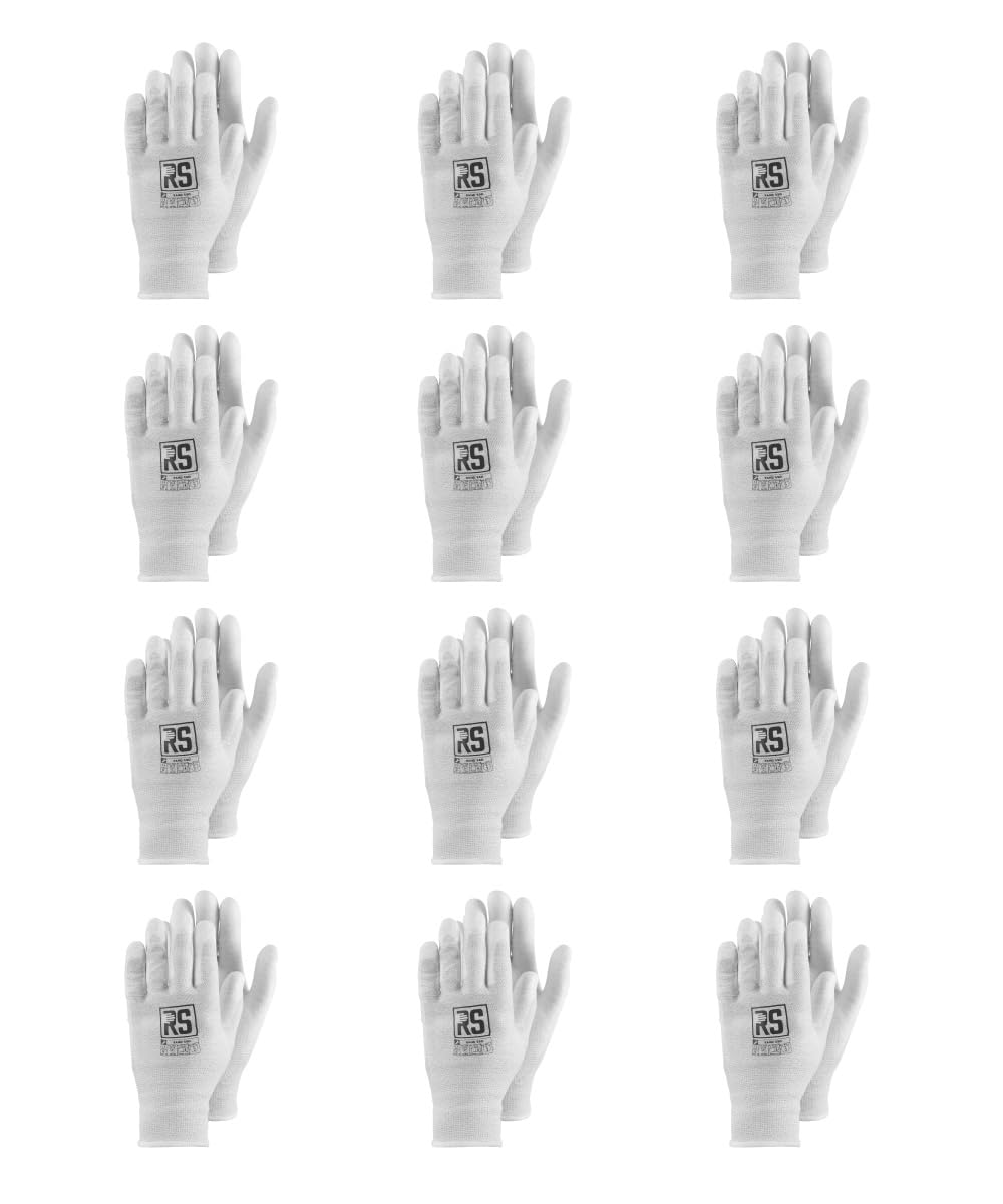 RS RAND ESD/Montage-Handschuhe Schnittschutz/Größe 06, 12 Paar/Weiß Grau/Montagehandschuhe/Electrostatic Schnittfeste Handschuhe Arbeitshandschuhe/Equipped with Carbon Fiber