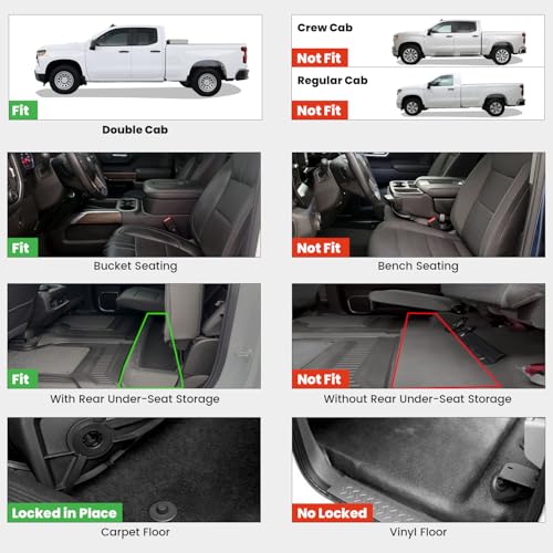 Image of LASFIT Floor Mats 2019-2026 for Chevy Silverado /GMC Sierra 1500, 2020-2026 2500HD 3500HD, Only Double Cab /Bucket Seat (Only Fit with Rear Under-Seat Storage, But Not Fit 2nd Row Plastic Storage)