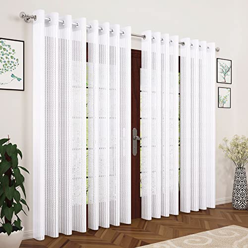 Image of Story@Home Sheer Door Window Curtains Linen Look Semi Transparent Voile Grommet Elegance Curtains for Living, Bedroom Drapes 46 x 84 Inch Long, Set of 4 Panels (Snow White, Door - 7 feet)
