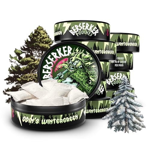 berserker energy pouches - odins wintergreen - caffeine infused - 100mg per pouch - 10 pack - tobacco amp nicotine free - energy drink replacement