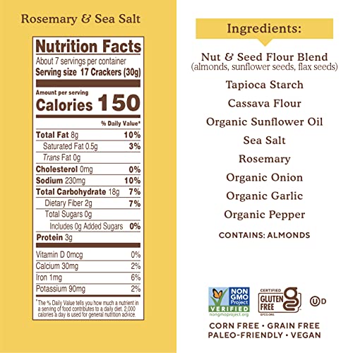 Image of Simple Mills Almond Flour Crackers, Family Size, Rosemary & Sea Salt - Gluten Free, Vegan, Healthy Snacks, 7 Ounce (Pack of 2)