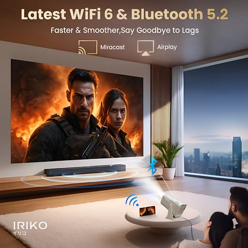Image of IRIKO Prizm Plus Projector WiFi 6 Mini Projector with Bluetooth 5.2, Native 1080P Full HD Support, 150 inch Display, Auto Keystone & 180 Adjustable Stand, Portable Home Theater Projecter. (Prizm Plus)