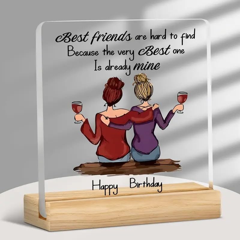 Image of Bs amor Best Friend Birthday Gift Acrylic Plaque Incredible Gifts India Personalized Wooden Happy Birthday best friend For Her Women 5x4 inch