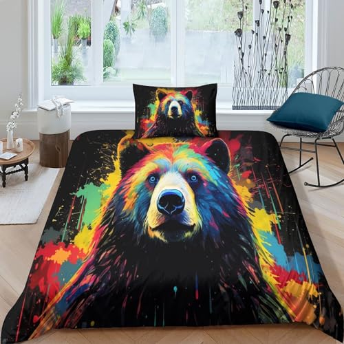 Housse de couette ours avec fermeture éclair parure de lit microfibre 3 pièces - 2