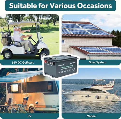 Image of OGRPHY 36V Lithium Golf Cart Battery, with 25A Charger, Touch LCD Monitor, 200A BMS, 1000A(3-5) Peak Current 10 Yrs Lifespan Perfect for Golf Cart, Trolling Motor(38.4V 105Ah)