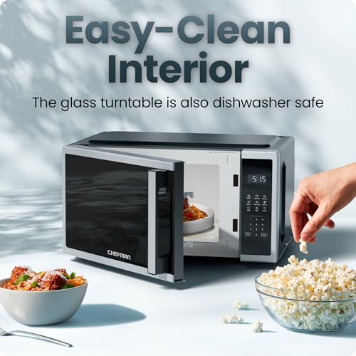 Image of Chefman Compact Countertop Microwave Oven 0.7 Cu. Ft., 700W with 10 Power Levels, 3 Cooking Presets with One-Touch Express Cook, 2 Defrost Settings, Child Safety Lock, & Mute Button - Stainless Steel