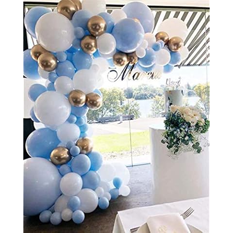 Blue Balloon Garland Arch Kit, Blue White Gold Chrome Balloon Arch with for Baby Shower Wedding Birthday Party Decorations Cover