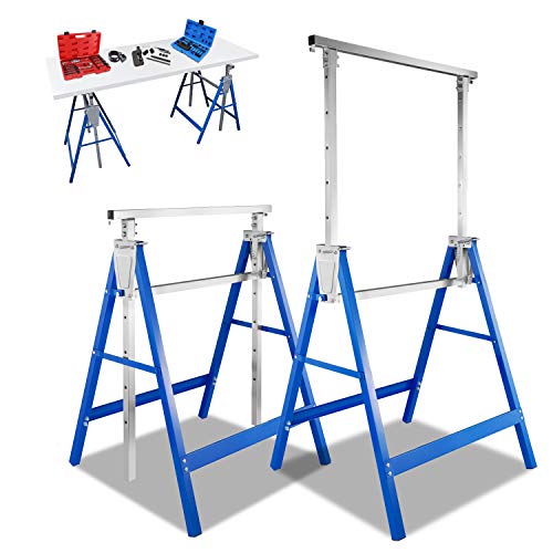 Vkechh Juego de 2 andamios de 200 kg, altura regulable en 7 alturas, 81 – 130 cm, plegable, metal, color azul