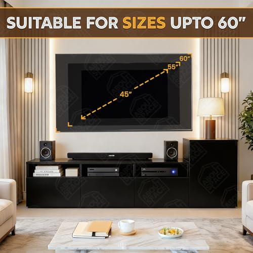 Image of ABOUT SPACE TV Unit - Engineered Wooden TV Stand 32 inch to 50 inch Cabinet with Bottom Closed /Open Storage, Adjustable Side Cabinet, Cable Hole for WiFi Router Stand Console Table for Living Room (Black)