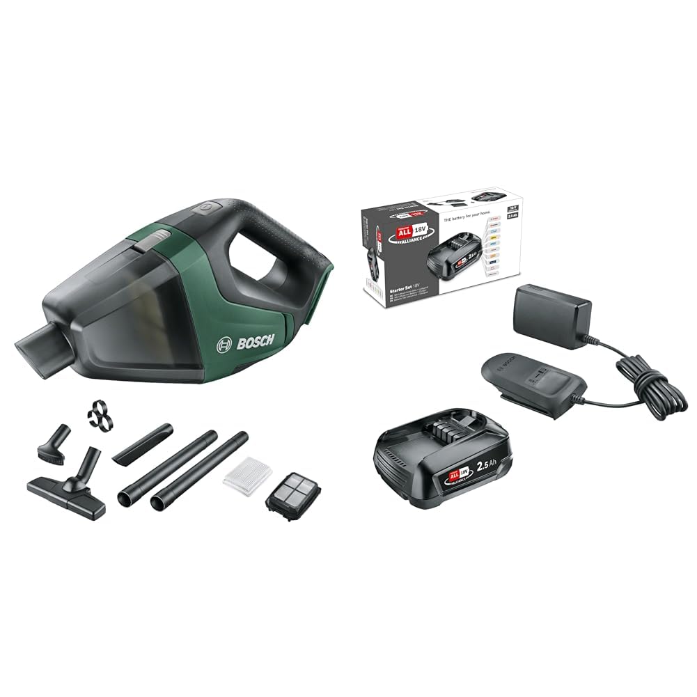 Bosch Aspirador a batería UniversalVac 18 (sin batería, Sistema de 18 voltios, en una Caja) + Bosch Kit de démarrage de batterie 18 V (1 batterie 2,5 Ah, chargeur, système 18 V)