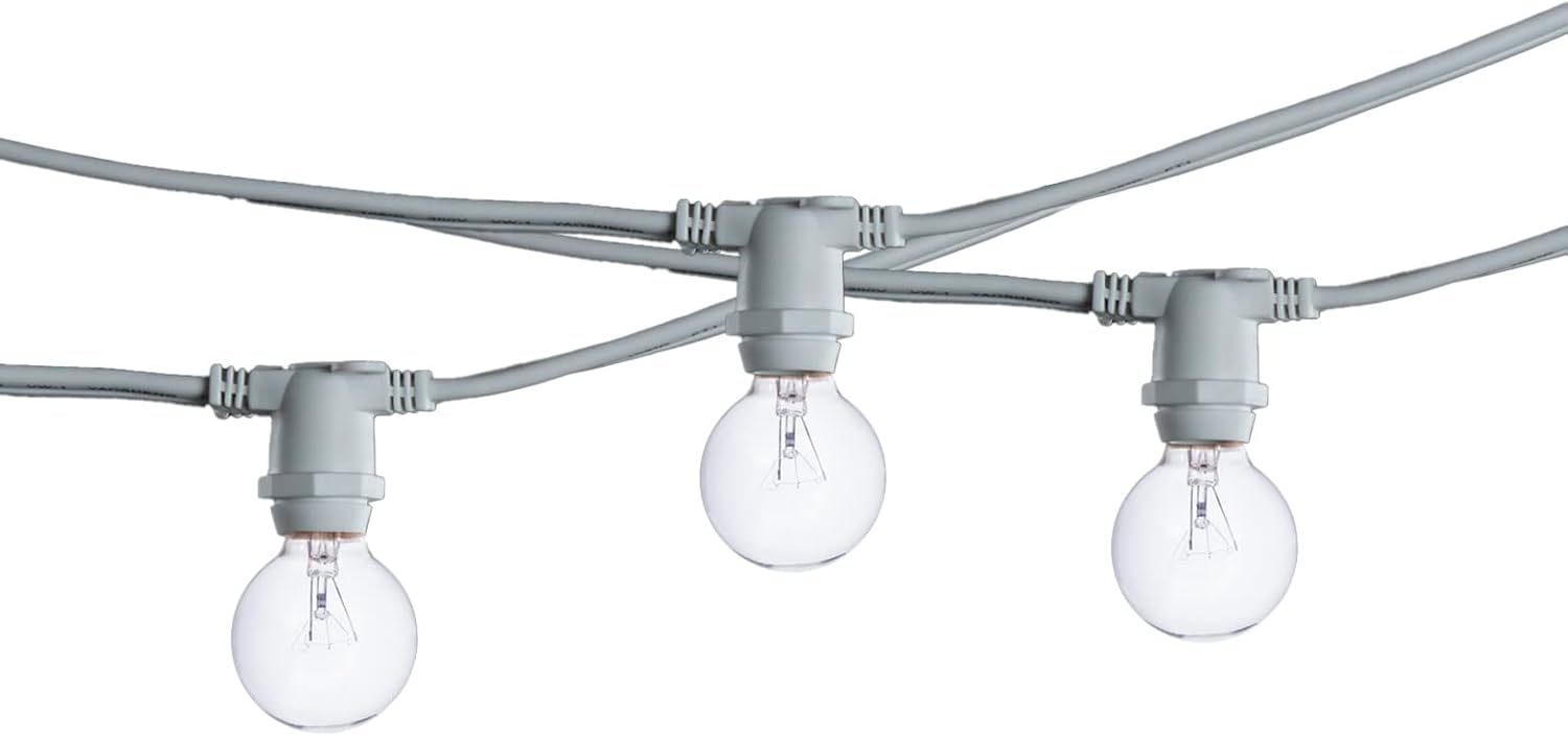 Bulbrite 25 ft, 15-Socket (E12) Decorative String Light Kit with Clear Incandescent (G12) Light Bulbs, 10 Watt, White