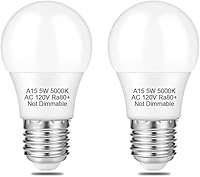 NETEHA 2 Pack A15 5W E26 LED Bulbs 5000K Daylight White, 50W Equivalent Non-Dimmable Refrigerator Ceiling Fan Appliance Lights