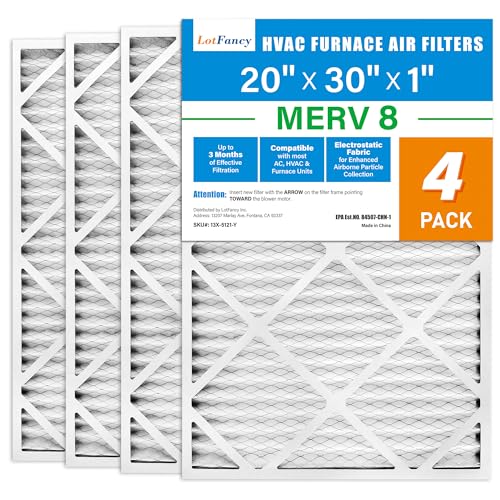LotFancy 20 x 30 x 1 Luftfilter, MERV 8 AC Ofenfilter, 4 Stück gefaltete Klimaanlage HVAC Filter (tatsächliche Größe: 50 x 75 x 1 cm)